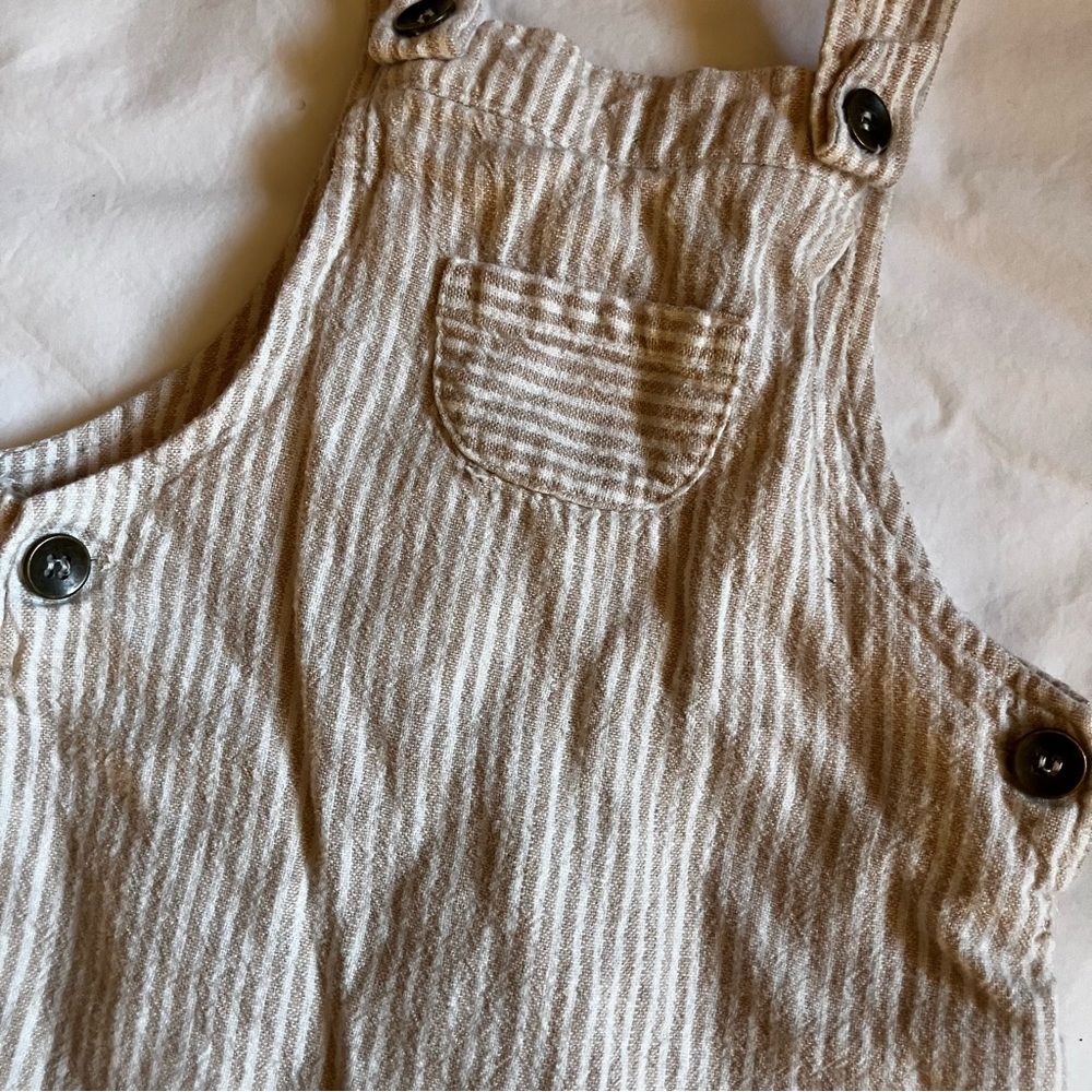Baby Rylee + Cru Cream and Brown Striped Overalls